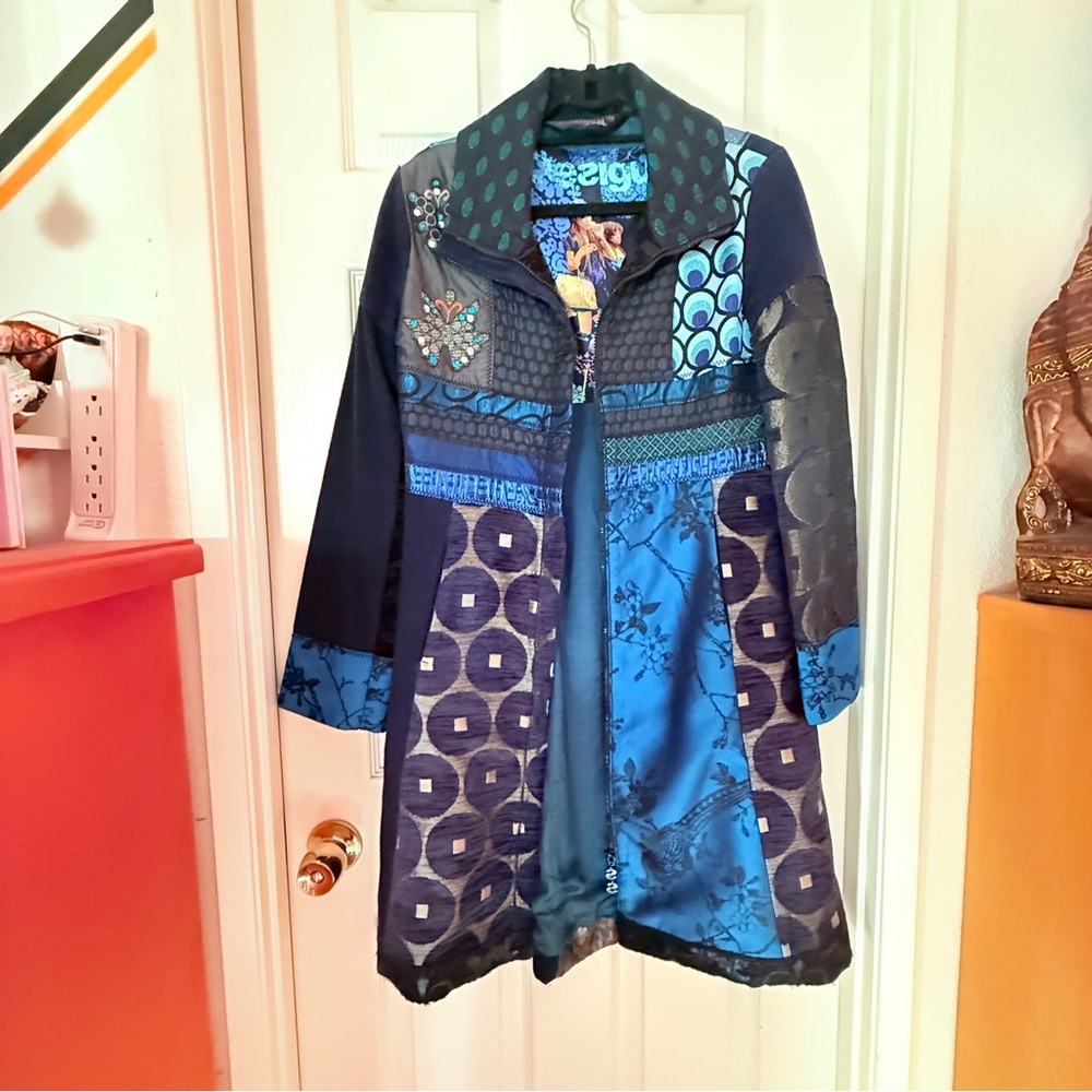 Desigual RARE Artistic Blue and Black Coat Jacket